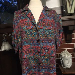 *VINTAGE* French Navy printed pattern blouse size 11/12 US